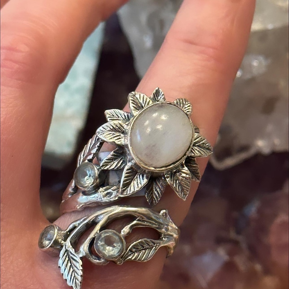 Rainbow Moonstone Statement Flower Sterling Silve… - image 2